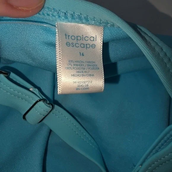 NEW Tropical Escape Women's Aqua Blue‎ Ruched Tankini Swim Top Size 16 - Picture 5 of 5